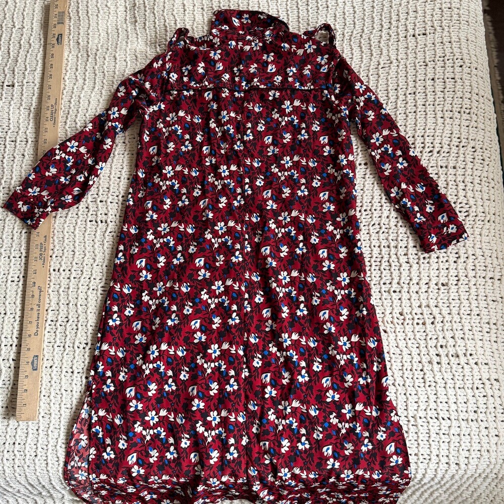 Topshop Petite Red Floral Long Sleeve Button-Front Shirt Dress Size 2